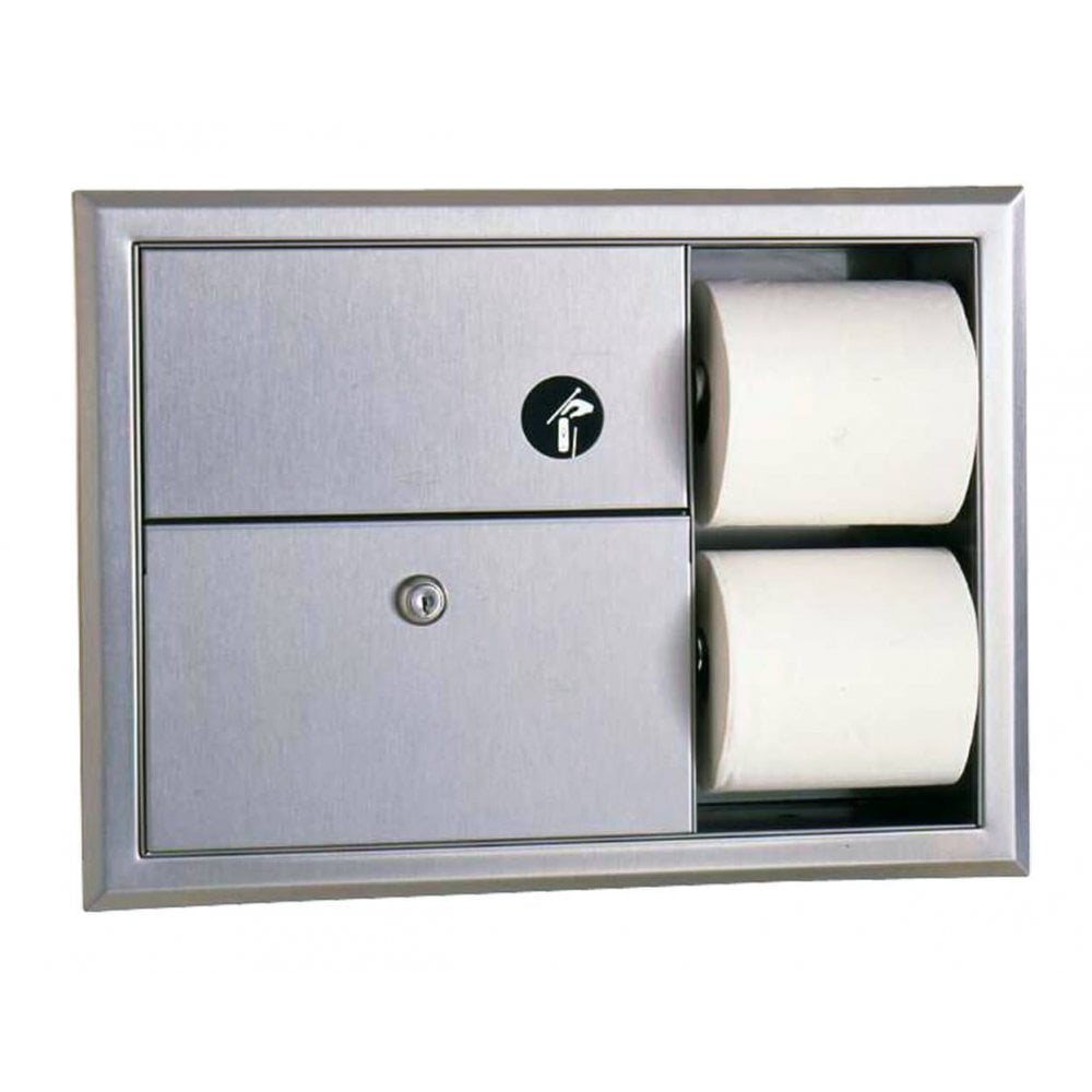 B-3094 Porte-papier toilette double encastrable et poubelle sanitaire