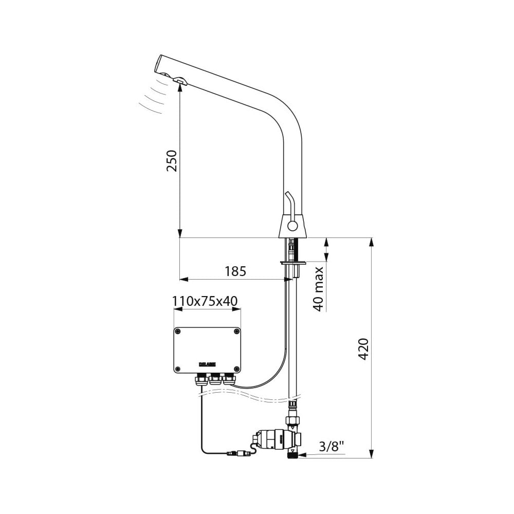 398MCHB / 498MCHB DELABIE Robinet/Mitigeur électronique BINOPTIC Noir pour vasque à poser (Hauteur 250 mm)