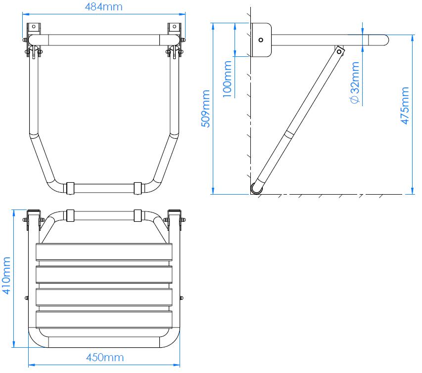 Folding Shower Seat with Slots and Wall Support